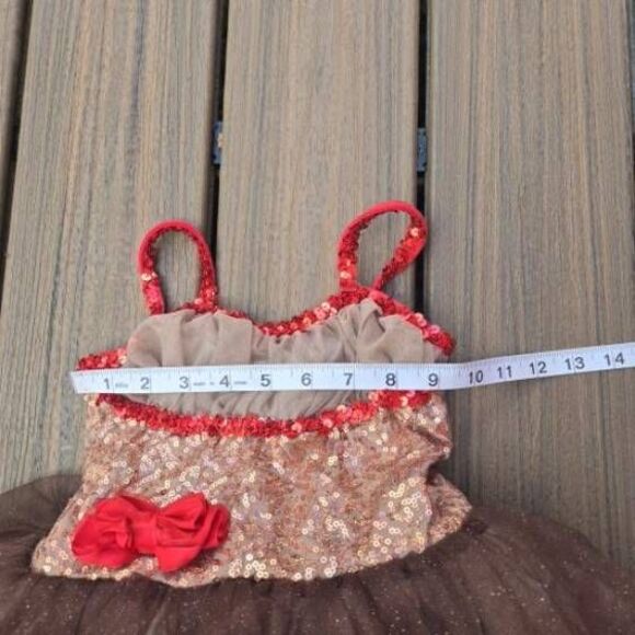 Curtain Call dance tutu dress leotard costume brown red w/ monkey tail kid sma - Picture 10 of 13
